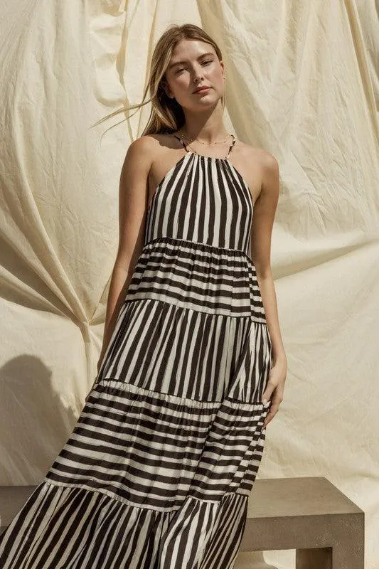 GILLI Sleeveless Stripe Maxi Tiered Dress
