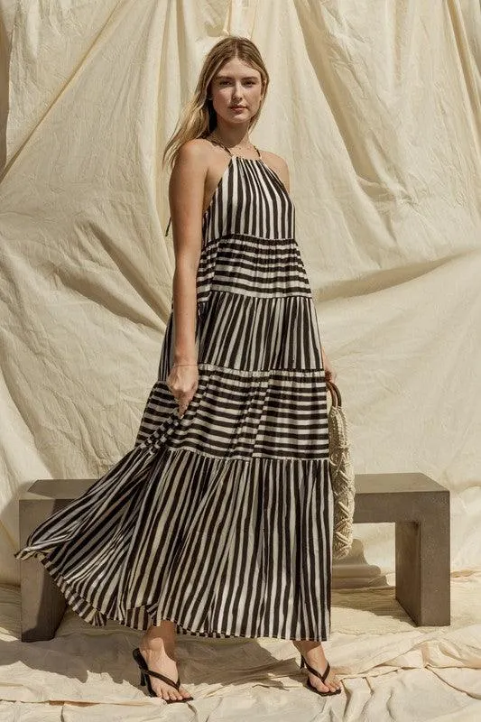GILLI Sleeveless Stripe Maxi Tiered Dress