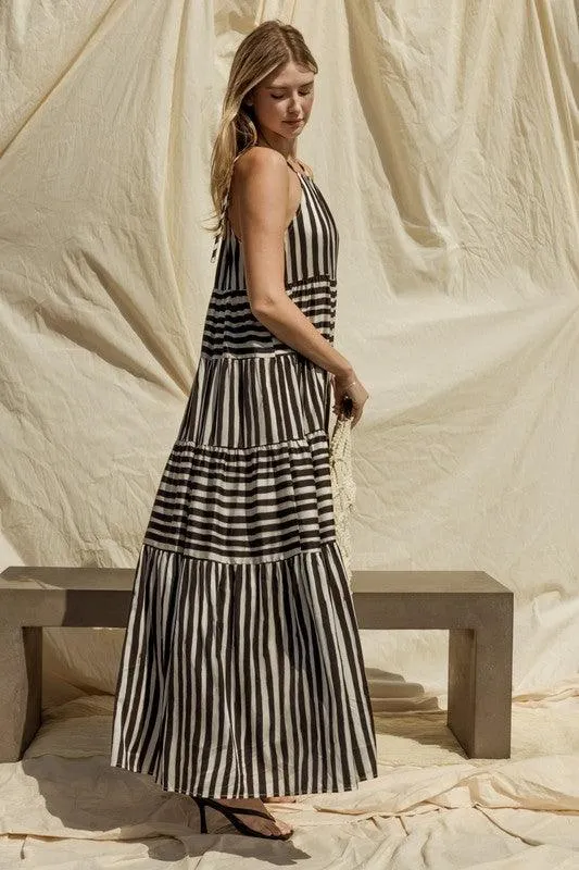 GILLI Sleeveless Stripe Maxi Tiered Dress