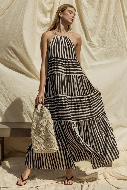 GILLI Sleeveless Stripe Maxi Tiered Dress