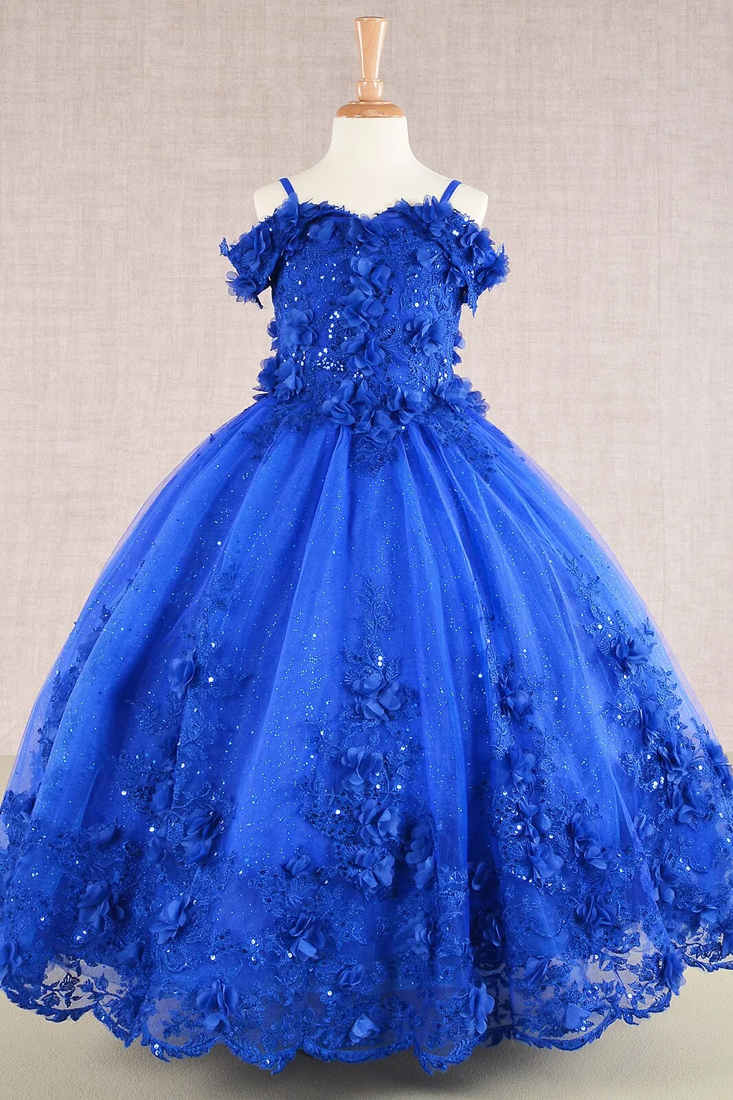 Girls 3D Floral Cold Shoulder Gown by Elizabeth K GK110
