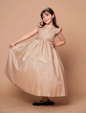 Girls Metallic Glitter Short Sleeve Gown by Calla D828