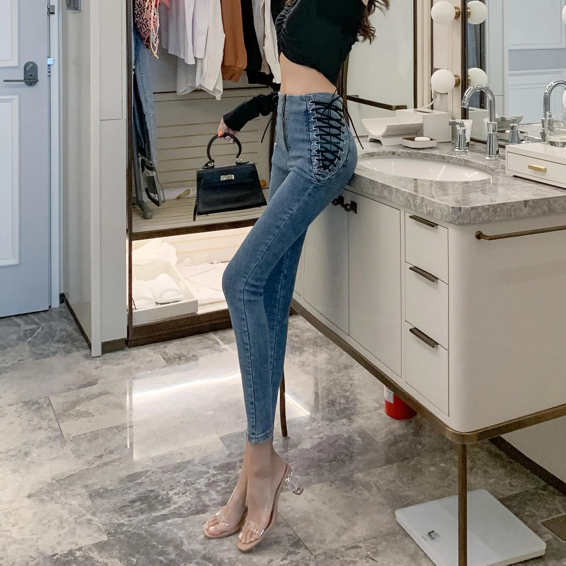 High Waist Slim Skinny Cropped Pencil Pants - GlamzLife