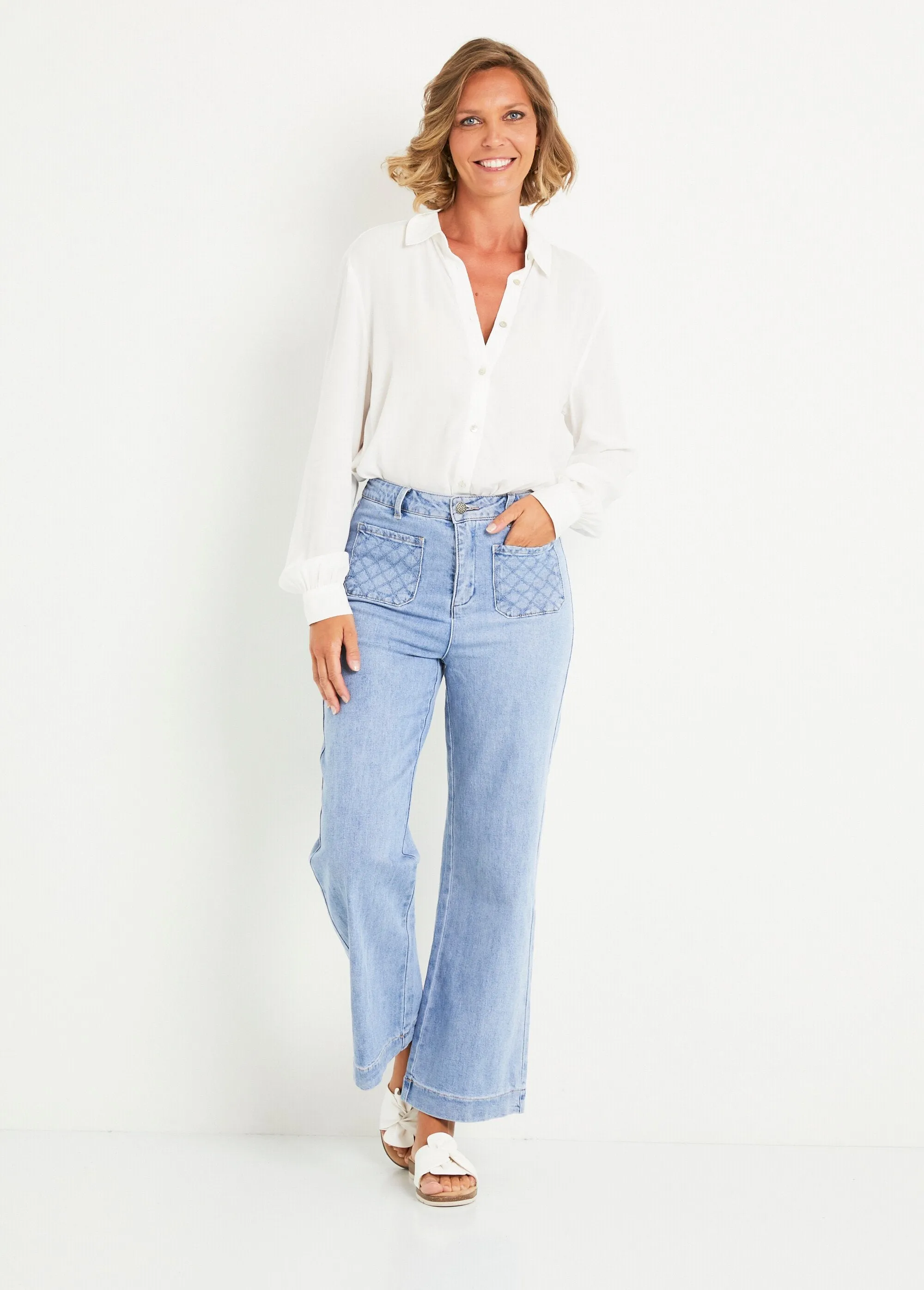 Jean flare extensible poches plaquées