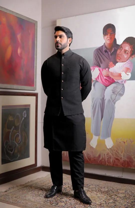 Khaddar Waistcoat Paired with Kurta and Straight Pants