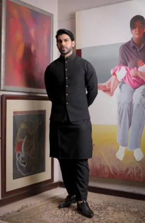 Khaddar Waistcoat Paired with Kurta and Straight Pants