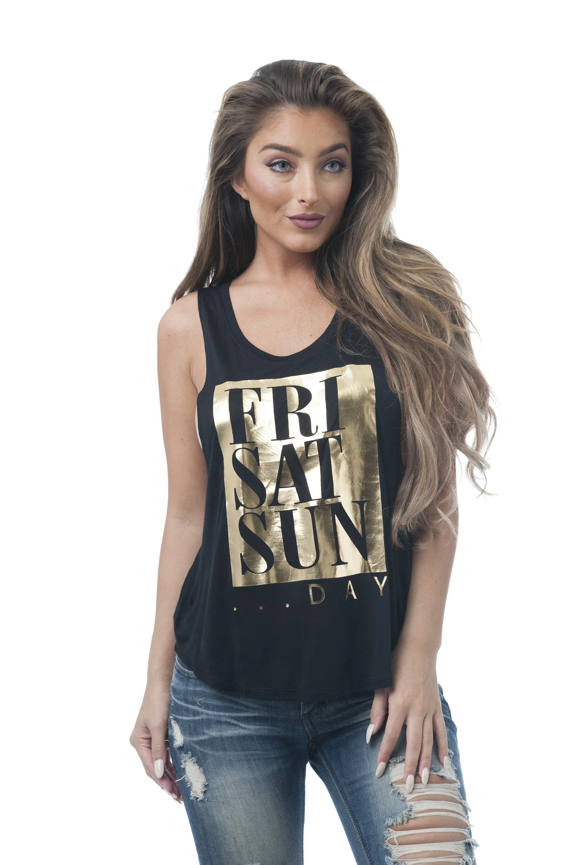 Khanomak Women's Sleeveless Shirt Tank Top Graphic Tee's Fri, Sat, Sun_Day