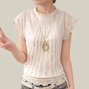 Ladies Elegant Crochet White Lace Blouse