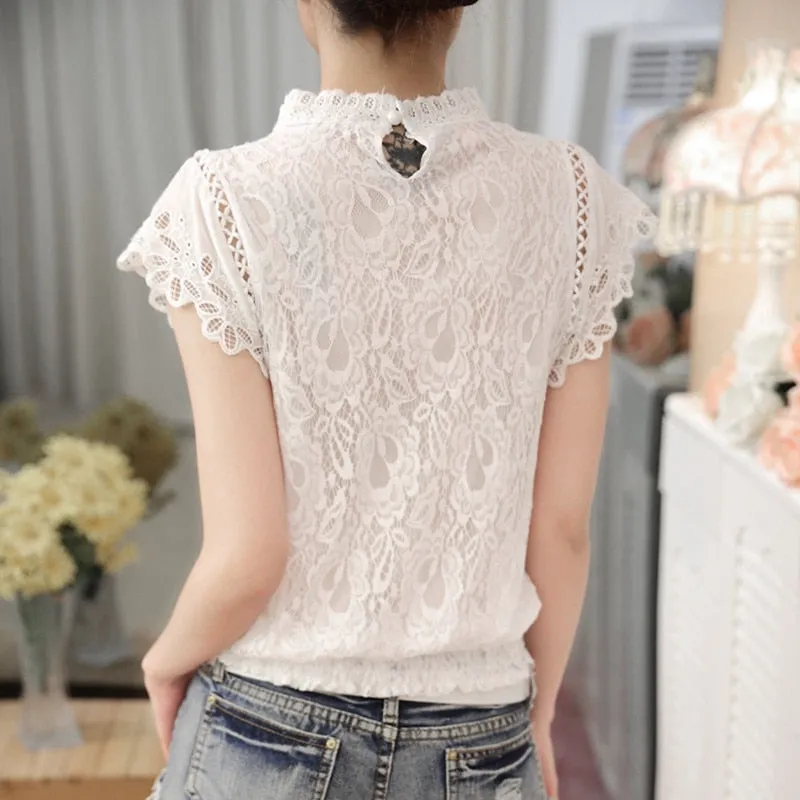 Ladies Elegant Crochet White Lace Blouse