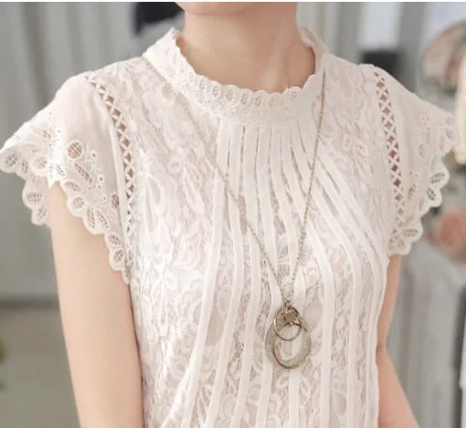 Ladies Elegant Crochet White Lace Blouse