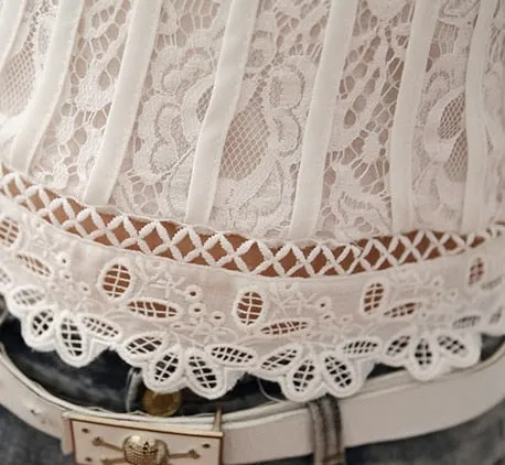 Ladies Elegant Crochet White Lace Blouse