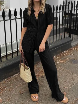 Leisure Plisse Two Trendy Piece Pants Set