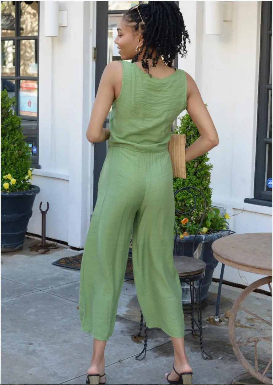 Light Green Drawstring Tank & Pants Set