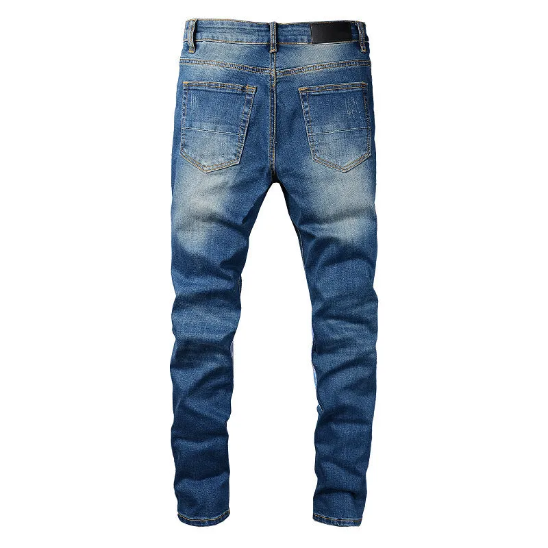 Men's Ripped Patch Jeans Trendy Slim Fit