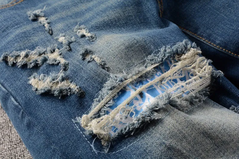 Men's Ripped Patch Jeans Trendy Slim Fit