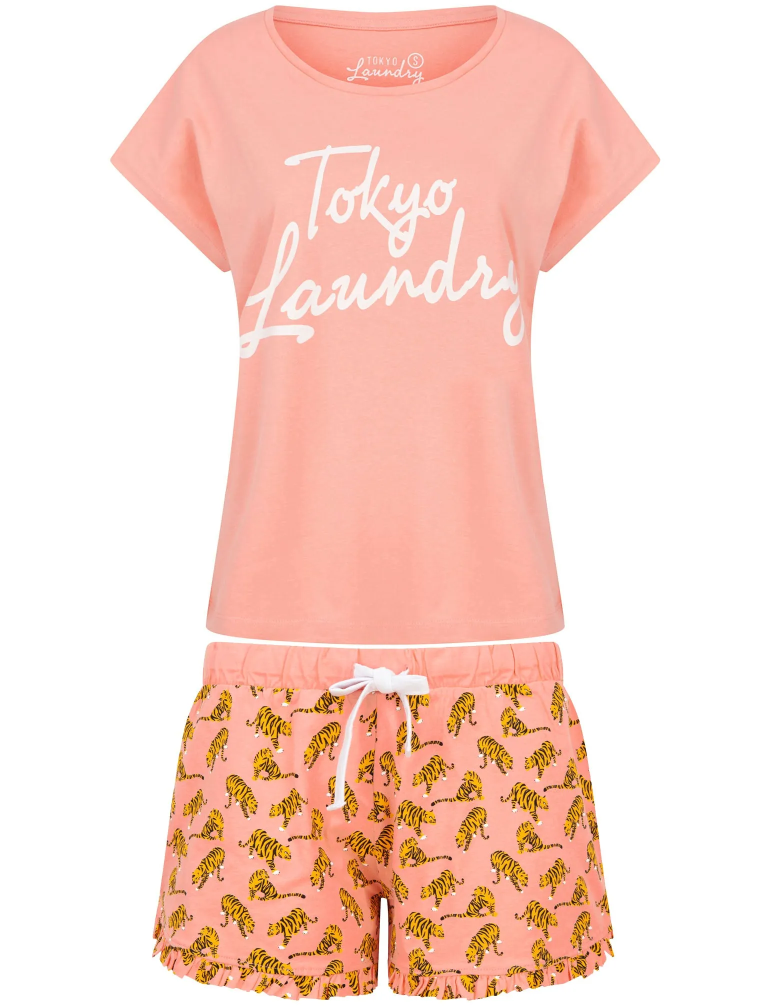 Mina Tiger Print 2 Pcs Shortie Lounge Set in Candlelight Peach - Tokyo Laundry