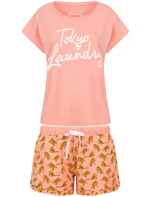 Mina Tiger Print 2 Pcs Shortie Lounge Set in Candlelight Peach - Tokyo Laundry