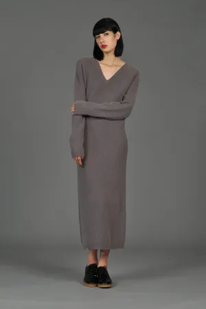 Minimal Angora   Lambswool V-Neck Maxi Sweater Dress