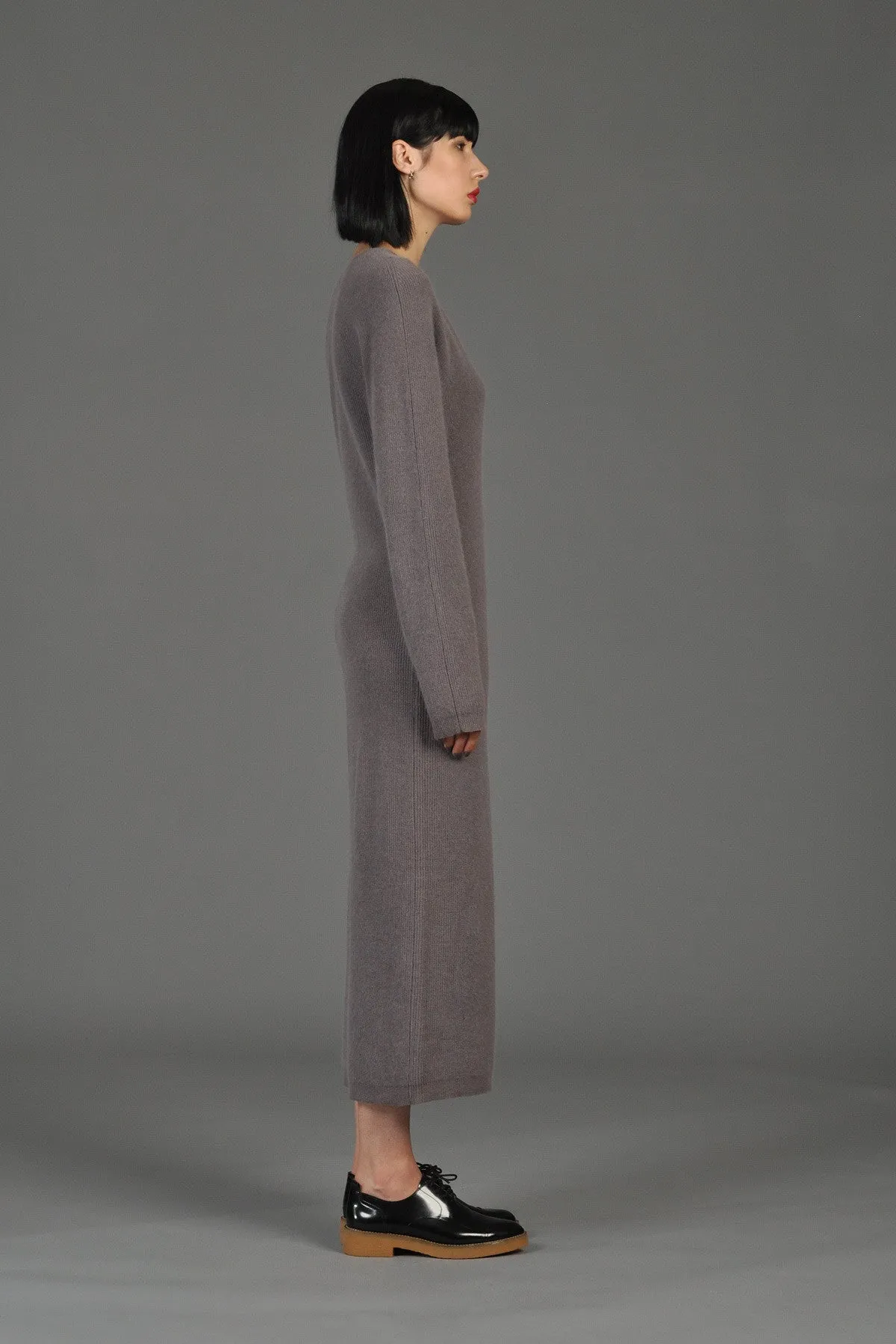 Minimal Angora   Lambswool V-Neck Maxi Sweater Dress