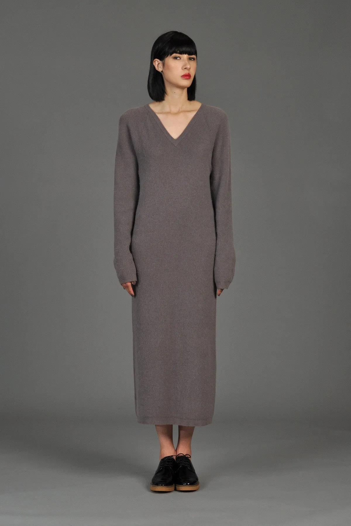 Minimal Angora   Lambswool V-Neck Maxi Sweater Dress