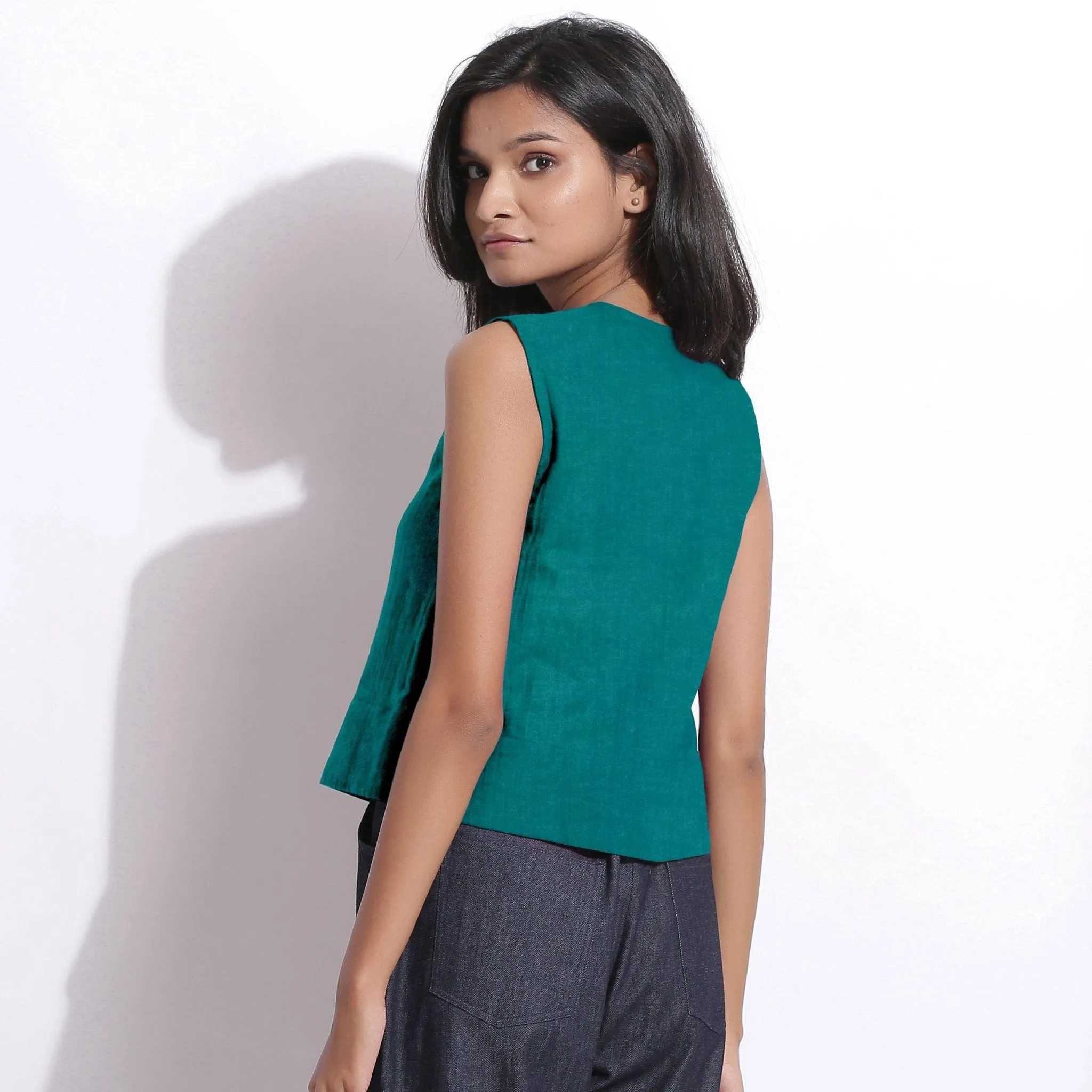 Pine Green 100% Linen Button-Down Short Top
