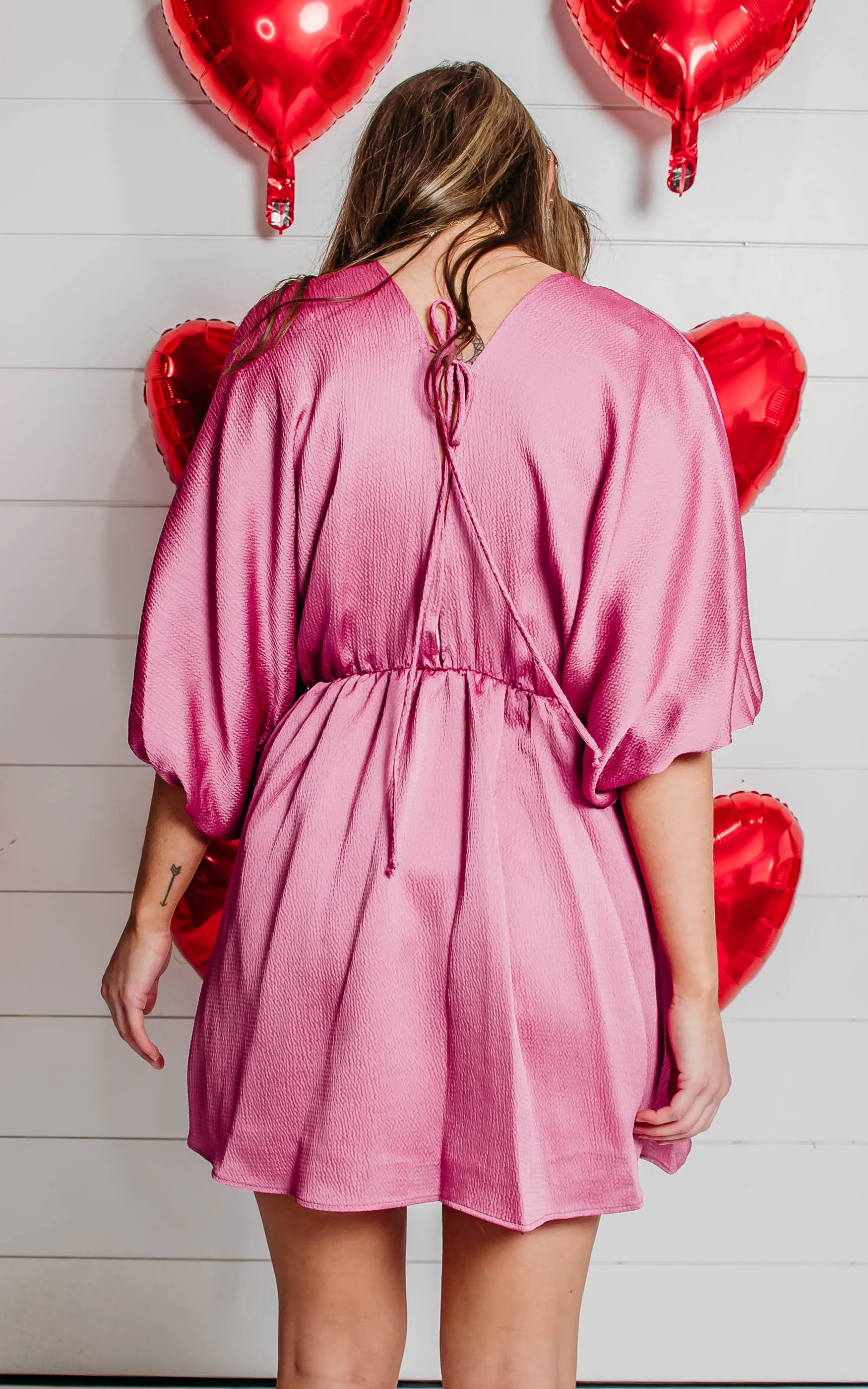Pink Satin Kimono Dress - Final Sale