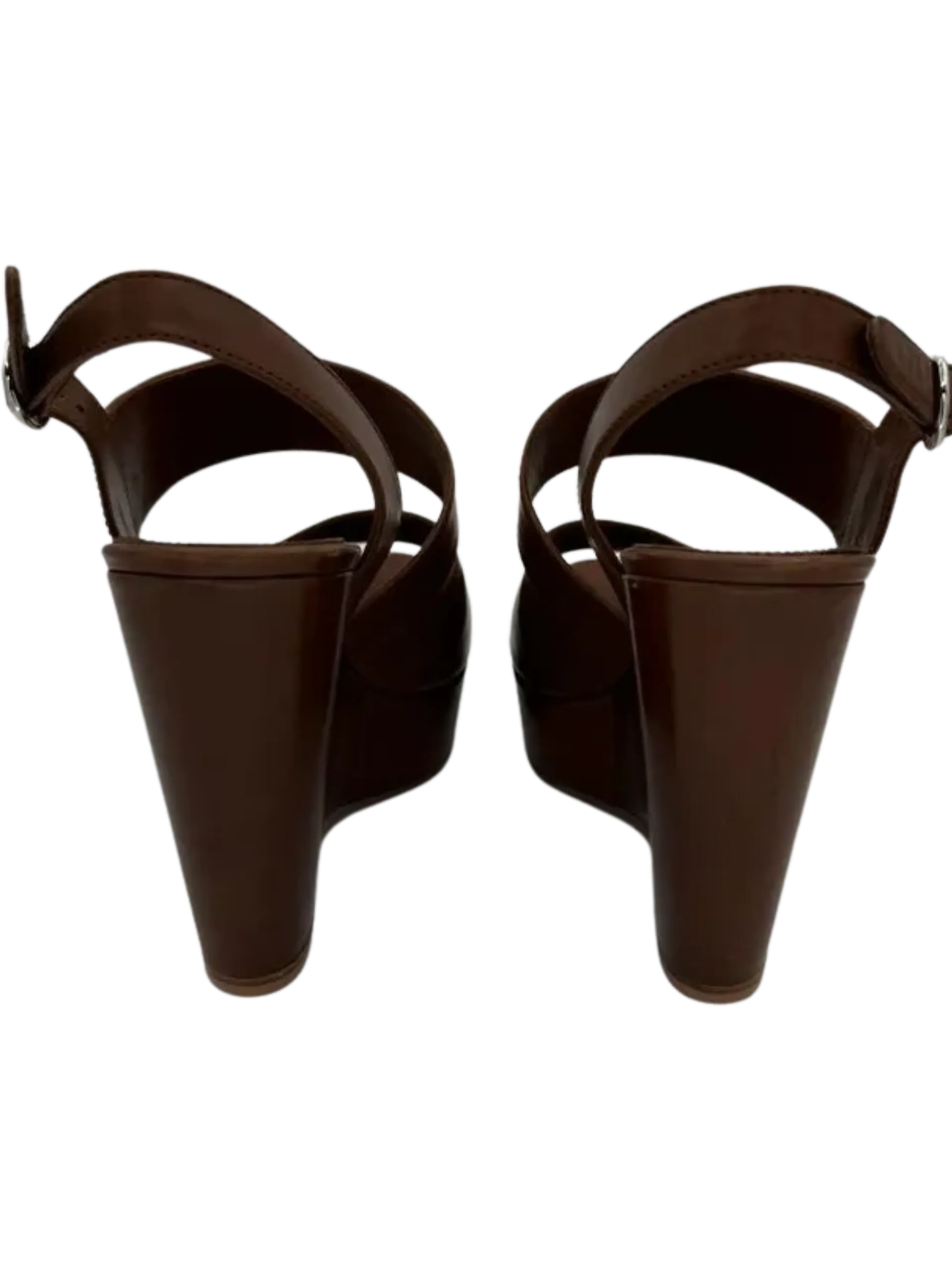 Prada Asymmetric Calfskin Wedge Sandal, Brown