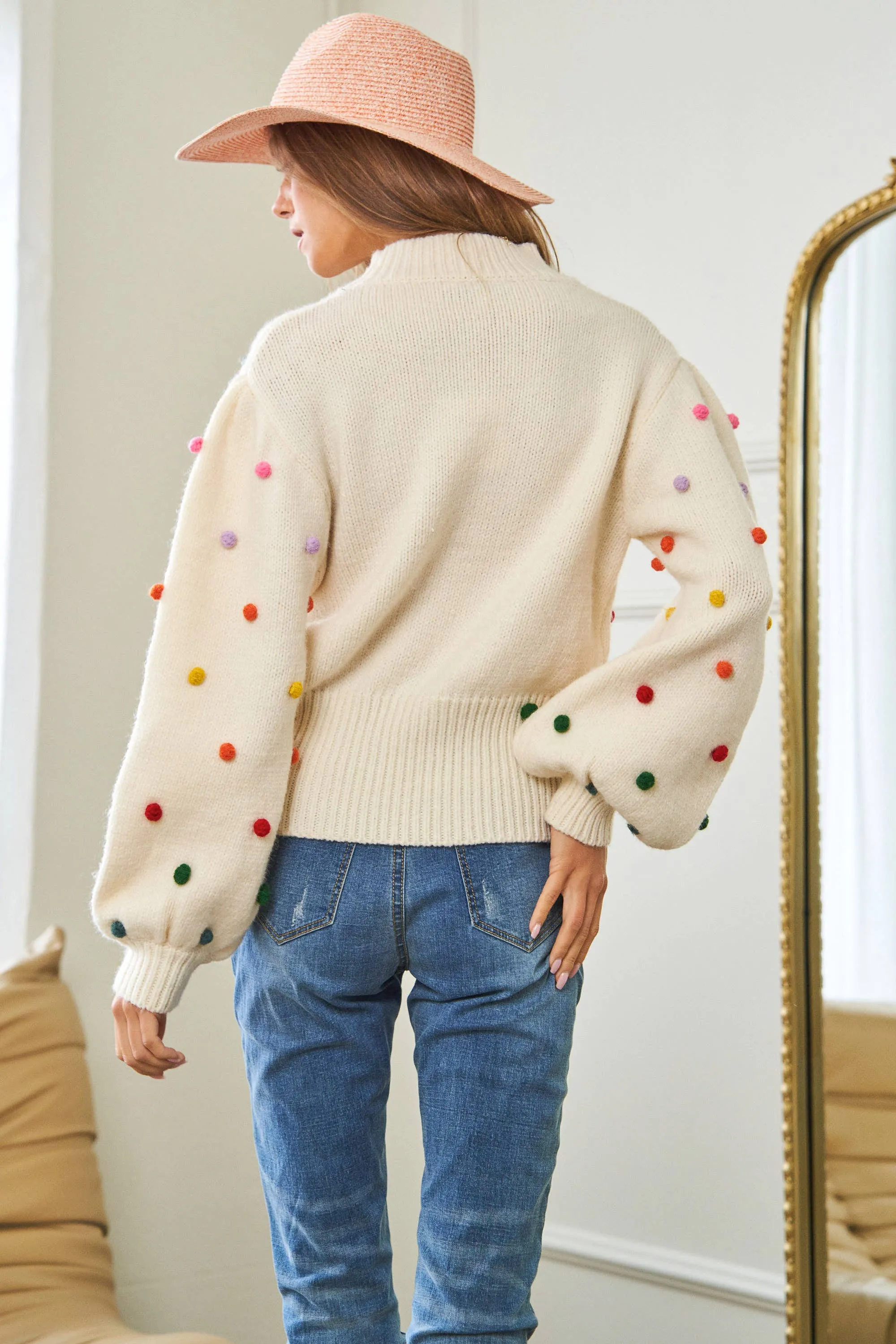 Rainbow PomPom Mock Neck Sweater