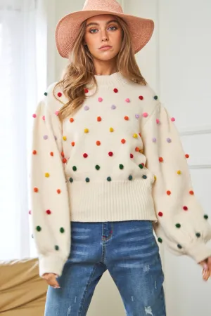 Rainbow PomPom Mock Neck Sweater