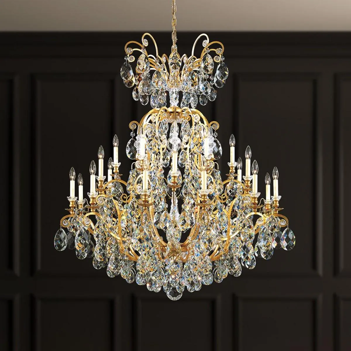 Renaissance 25 Light Black Chandelier with Heritage Crystal