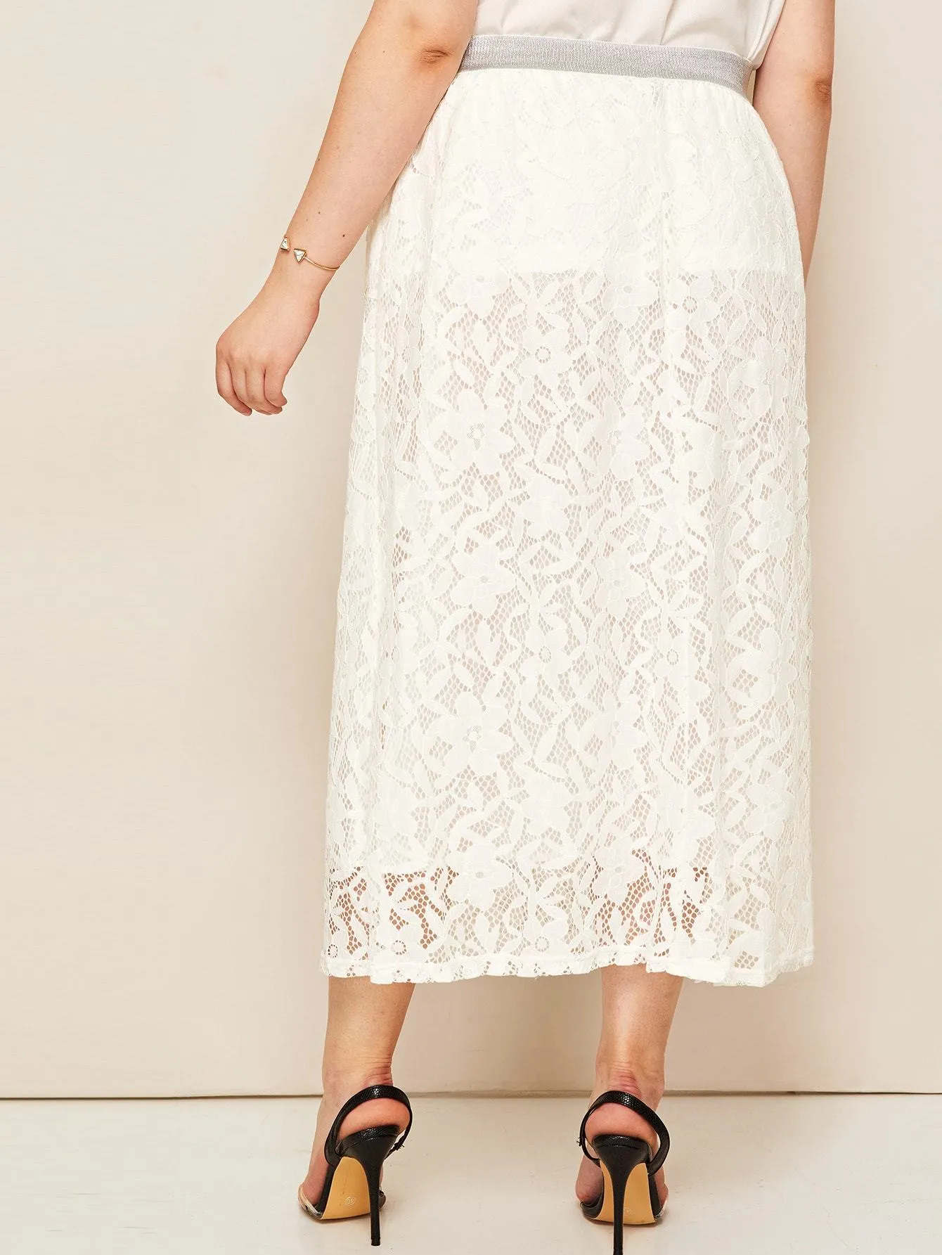 SHEIN Plus Solid Sheer Lace Skirt