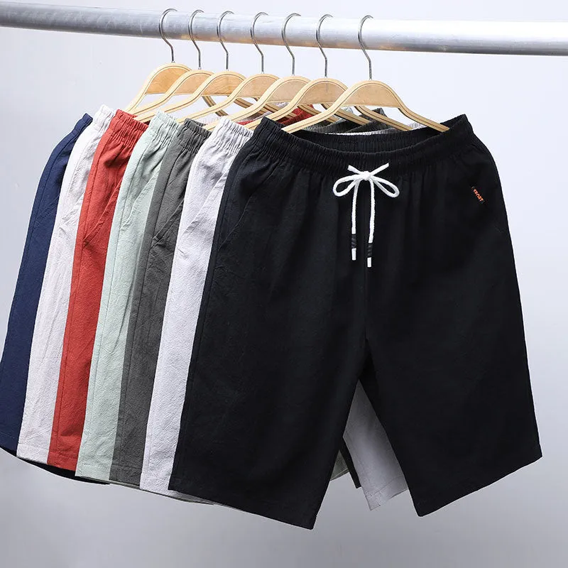 Shorts Men Summer Cotton Bermuda Loose Casual Trendy Solid Colored Straight Jeans Korean Beach Pants Bermuda Shorts