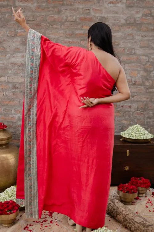 Silk one shoulder kaftan with vintage Benaras - Nzinga Ruby