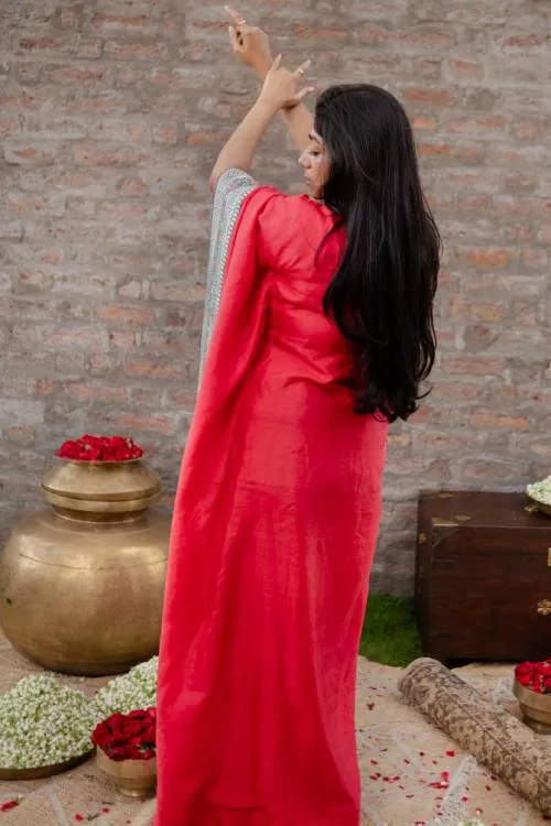 Silk one shoulder kaftan with vintage Benaras - Nzinga Ruby