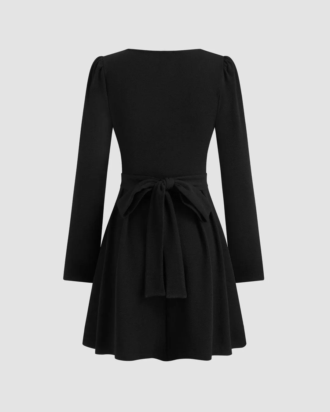 Square Neck Tie Back Ruffle Mini Dress In Black