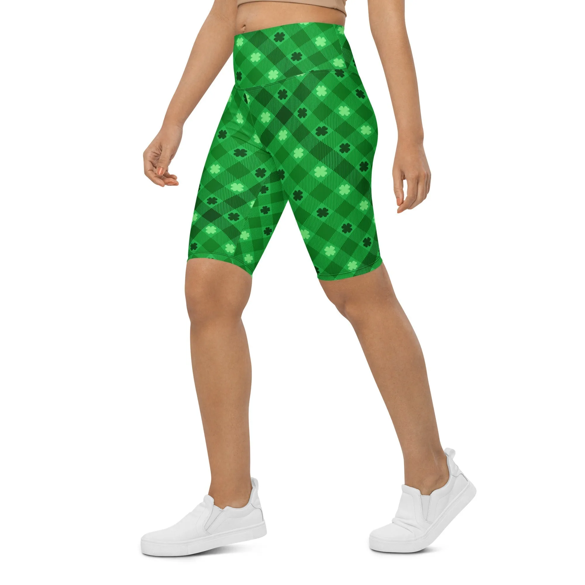 St. Patrick's Day Plaid Biker Shorts
