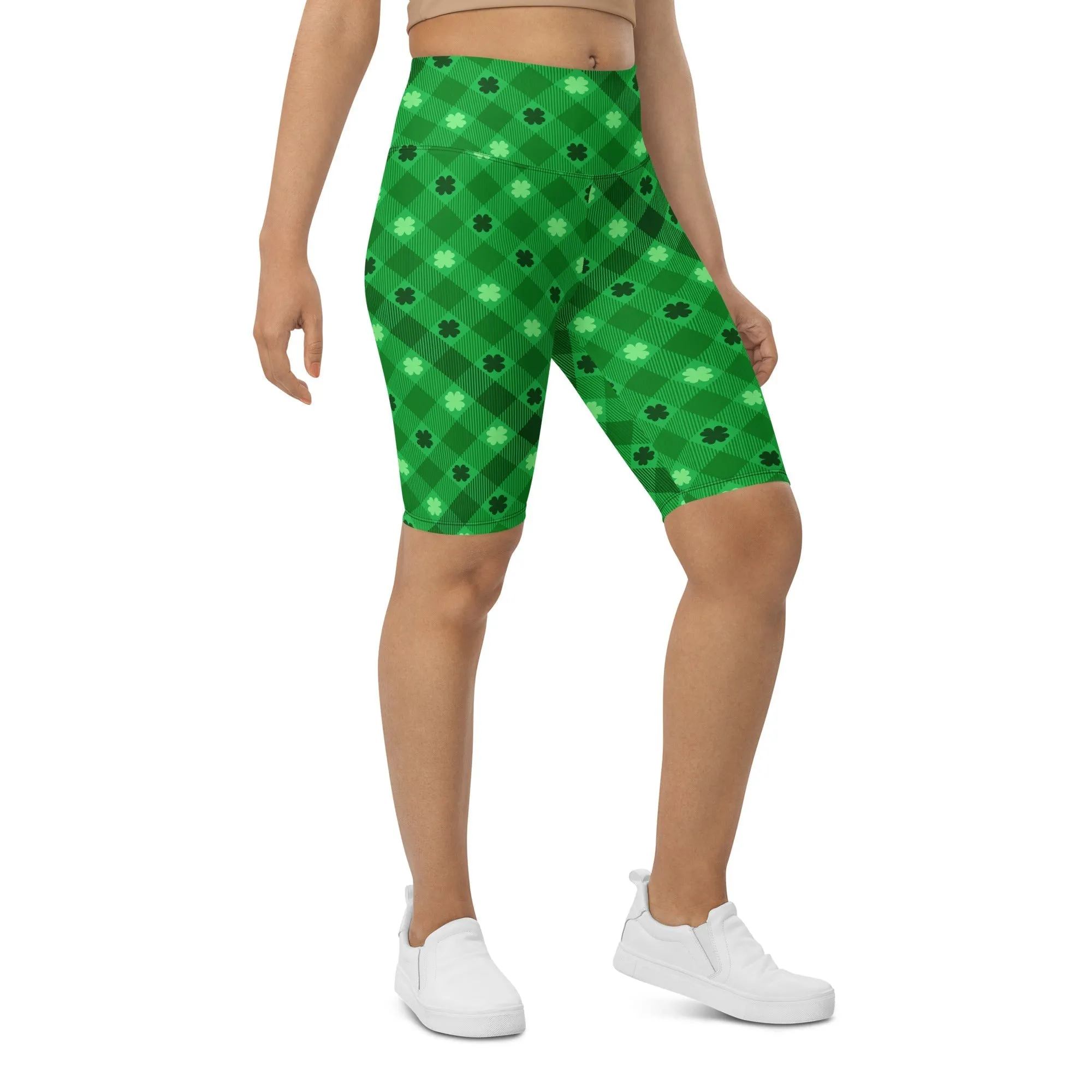 St. Patrick's Day Plaid Biker Shorts