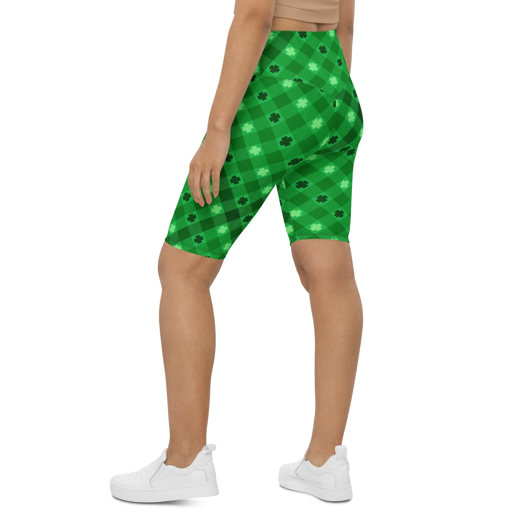 St. Patrick's Day Plaid Biker Shorts