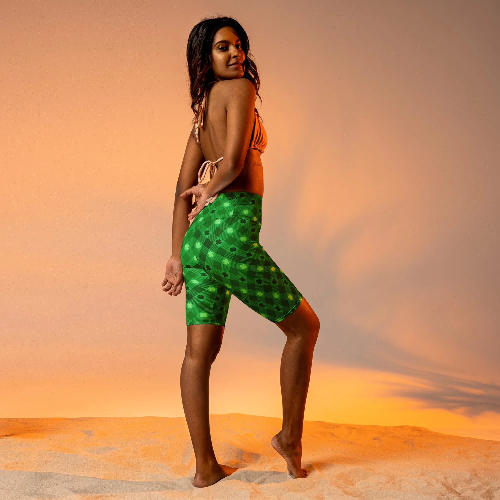 St. Patrick's Day Plaid Biker Shorts