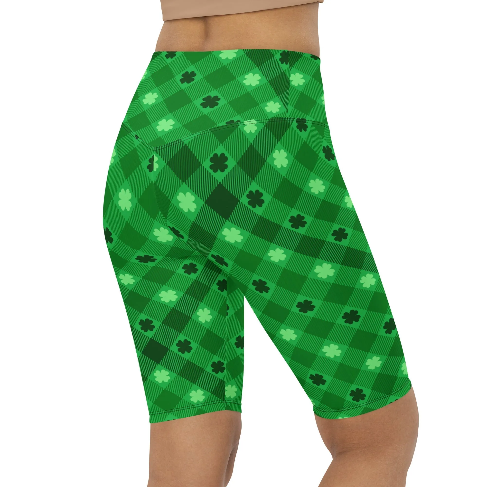 St. Patrick's Day Plaid Biker Shorts