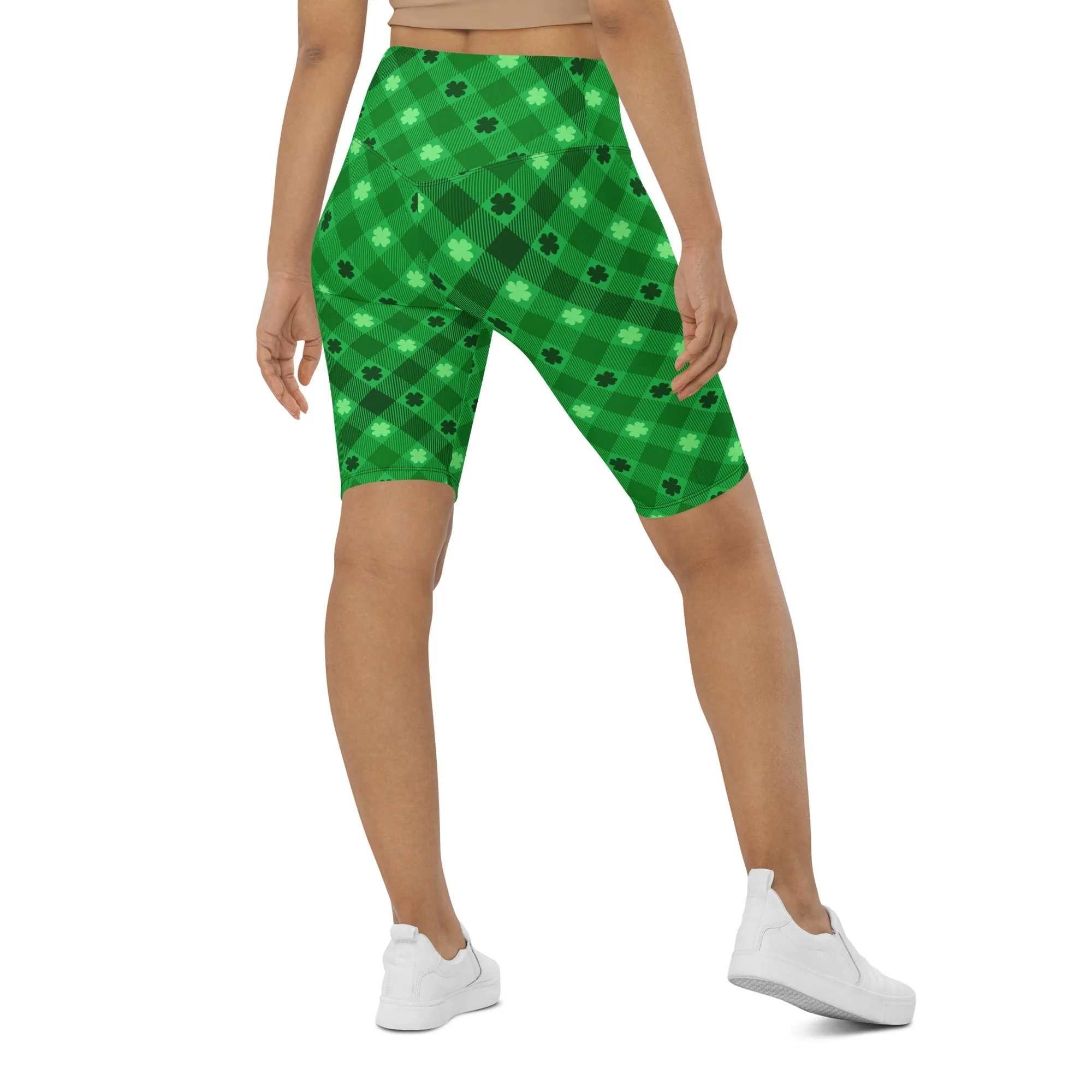 St. Patrick's Day Plaid Biker Shorts