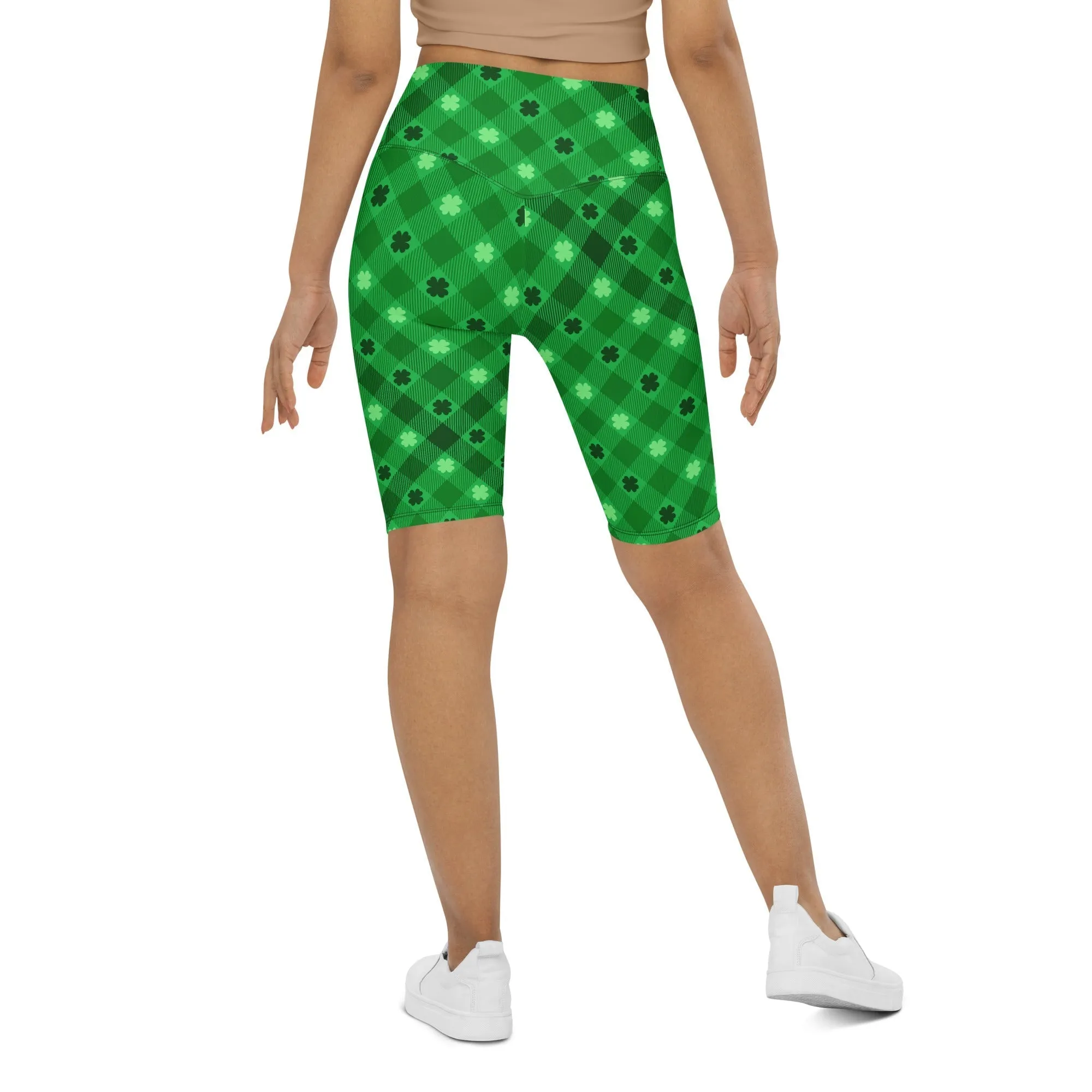 St. Patrick's Day Plaid Biker Shorts