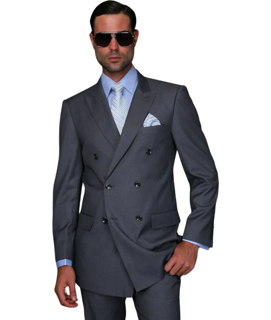 Statement Men's charcoal gray double breasted suit classic fit pleated pants