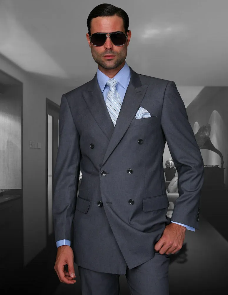 Statement Men's charcoal gray double breasted suit classic fit pleated pants