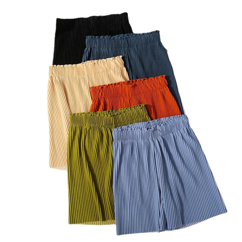 Summer Fold Trendy High Waist Loose Mid-Length Wide Leg Pants Outdoor Slim Look Casual Shorts Women Bermuda Shorts
