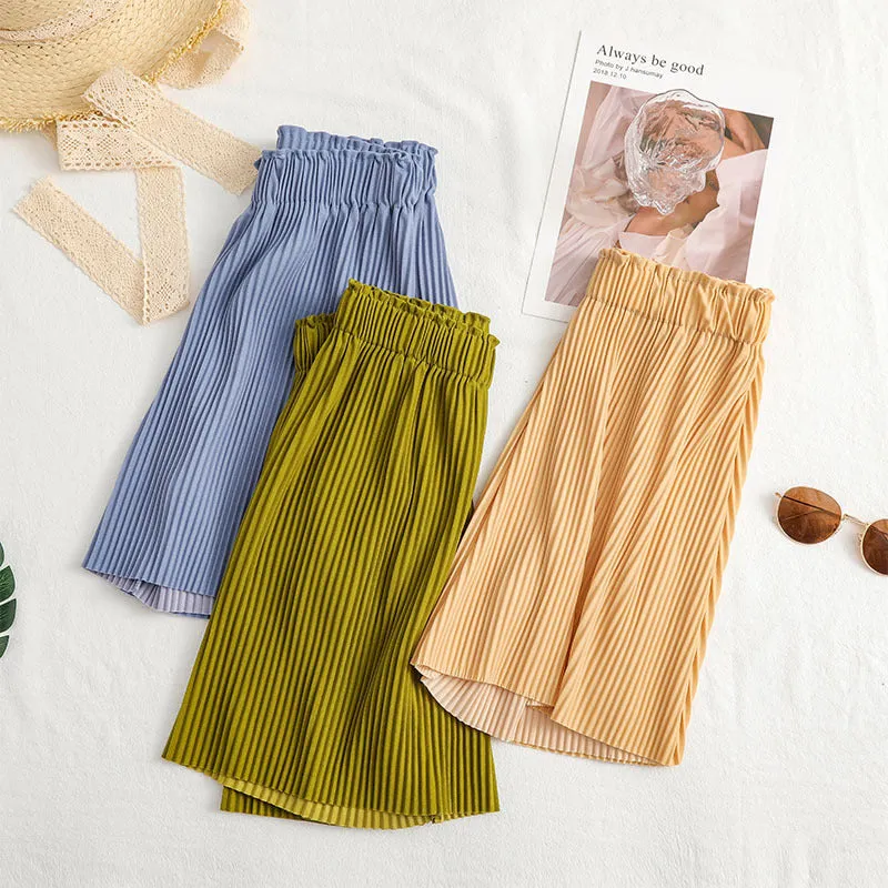 Summer Fold Trendy High Waist Loose Mid-Length Wide Leg Pants Outdoor Slim Look Casual Shorts Women Bermuda Shorts
