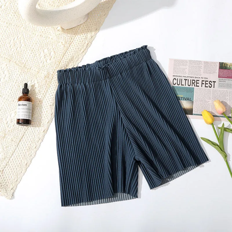 Summer Fold Trendy High Waist Loose Mid-Length Wide Leg Pants Outdoor Slim Look Casual Shorts Women Bermuda Shorts