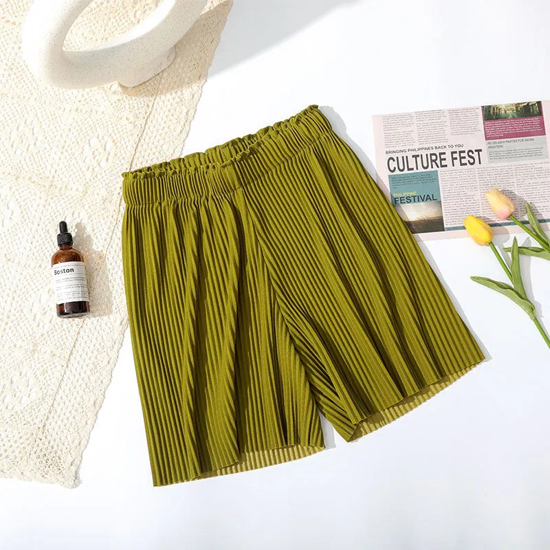 Summer Fold Trendy High Waist Loose Mid-Length Wide Leg Pants Outdoor Slim Look Casual Shorts Women Bermuda Shorts