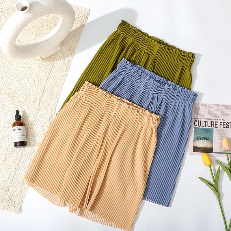 Summer Fold Trendy High Waist Loose Mid-Length Wide Leg Pants Outdoor Slim Look Casual Shorts Women Bermuda Shorts