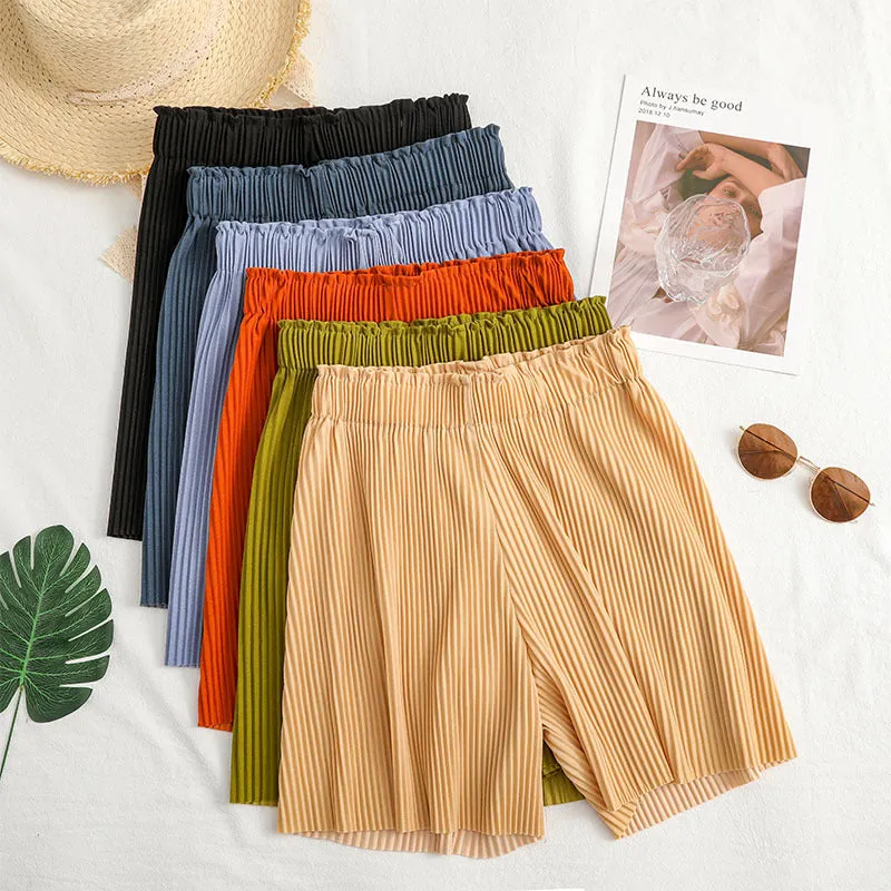 Summer Fold Trendy High Waist Loose Mid-Length Wide Leg Pants Outdoor Slim Look Casual Shorts Women Bermuda Shorts